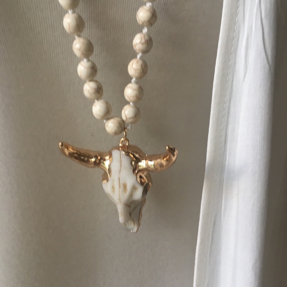 Boho Steer Skull Magnesite Necklace - Picture 5 of 6